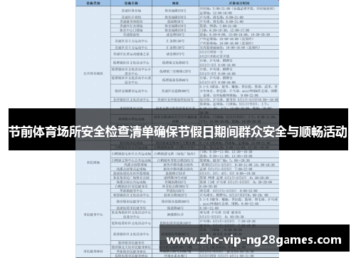 节前体育场所安全检查清单确保节假日期间群众安全与顺畅活动 节前体育场所安全检查清单确保节假日期间群众安全与顺畅活动